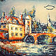 Paintings: oil painting oil city bridge landscape impressionism EVENING, Pictures, Moscow,  Фото №1