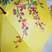 Аксессуары handmade. Livemaster - original item Cane umbrella bright yellow with painted roses and lupins. Handmade.