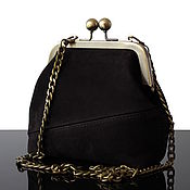 Сумки и аксессуары handmade. Livemaster - original item Bag with clasp: Black bag made of genuine Suede Clasp. Handmade.