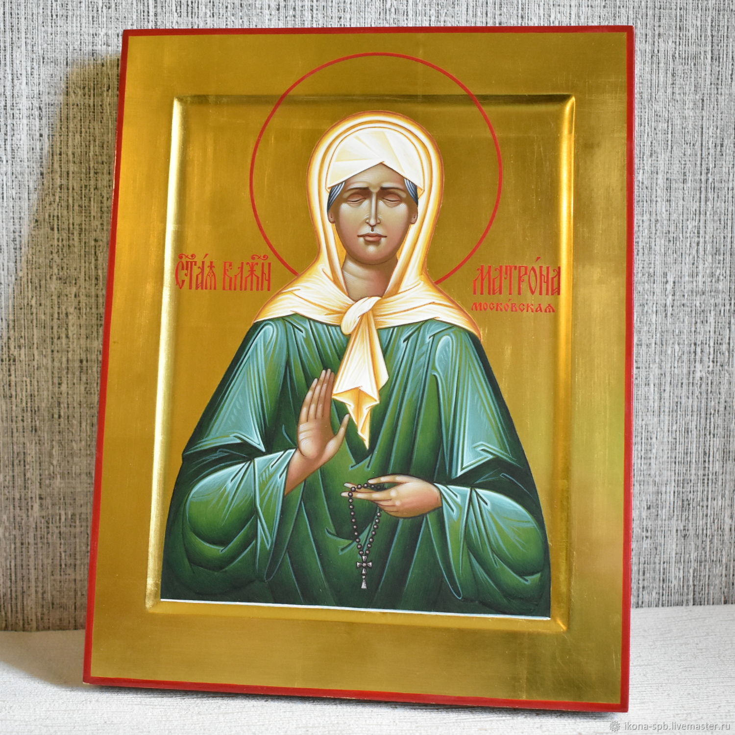 МАТРОНА МОСКОВСКАЯ святая блаженная Рукописная икона Матронушки золото ...