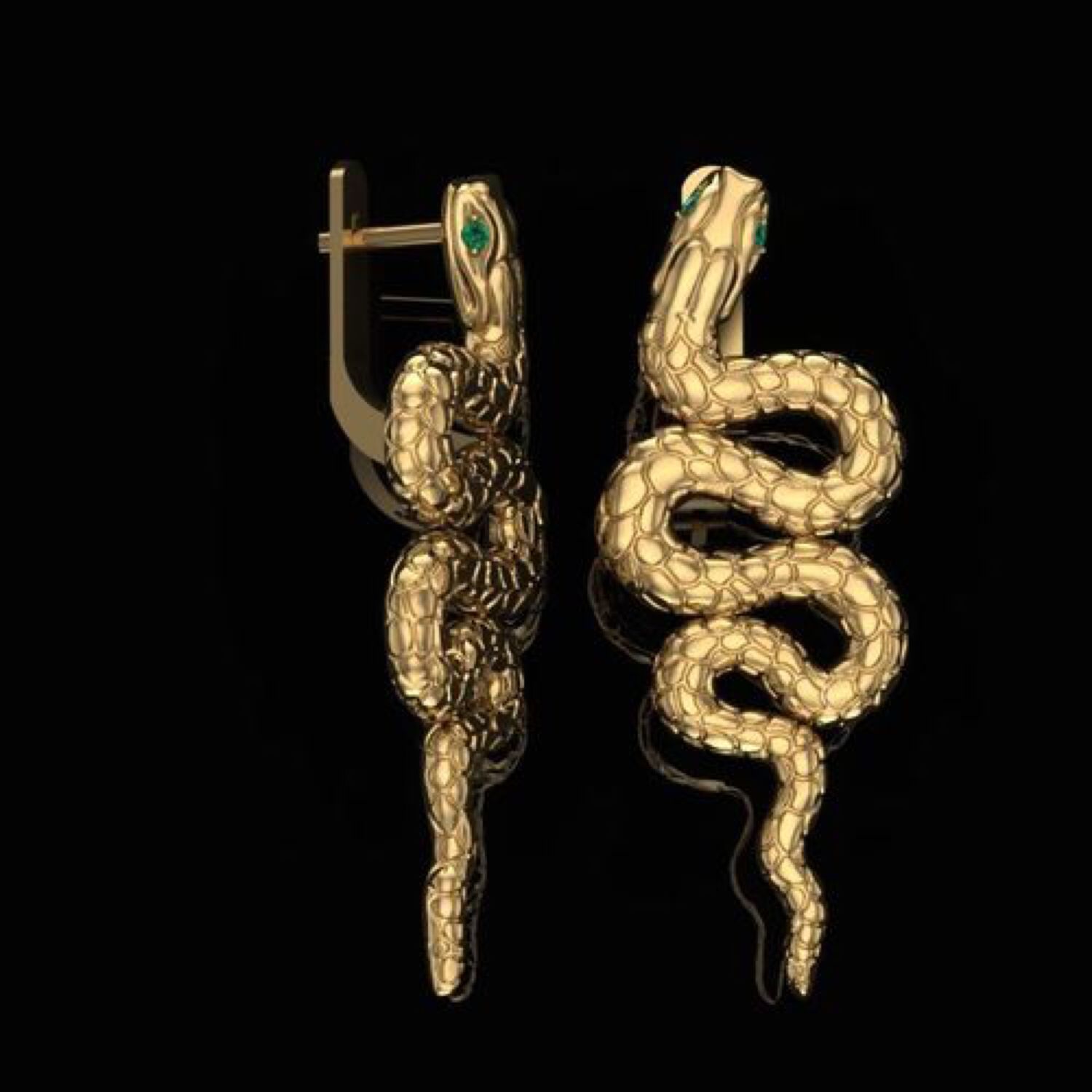 Серьги в виде змеи золото