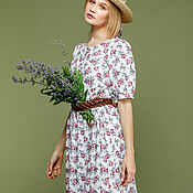 Embroidered MIDI length shirt dress in Russian style