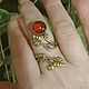 Amber Ring Flower Bindweed with Leaves Brass Gold color. Rings. BalticAmberJewelryRu Tatyana. Online shopping on My Livemaster.  Фото №2