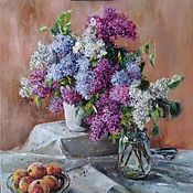 Картины и панно handmade. Livemaster - original item Lilacs on the table. Still life with lilac and peaches... Handmade.