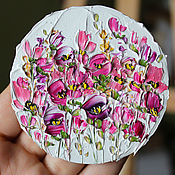 Magnet with bright pink and yellow roses Miniature painting with flowers