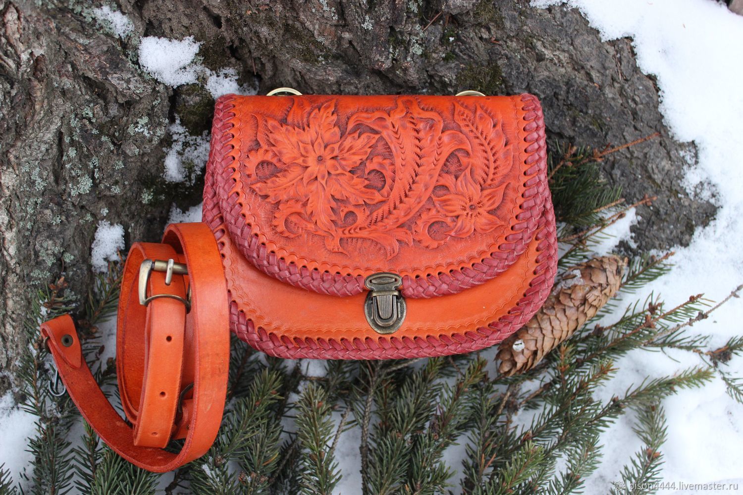 Orange waist and shoulder bag with embossed design, Waist Bag, Moscow,  Фото №1