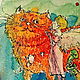 Картина принт+акварель, ангел и рыжий кот "Одним тёплым...", Картины, Астрахань,  Фото №1