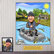 Сувениры и подарки handmade. Livemaster - original item A birthday present for an angler. Cartoon, fisherman on a boat, a gift to a friend. Handmade.