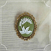 Субкультуры handmade. Livemaster - original item Cameo brooch Lily of the Valley background pistachio 30h40 gold. Handmade.