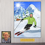 Сувениры и подарки handmade. Livemaster - original item Cartoon based on a photo of a skier, athletes, downhill skiing, gift, mountains. Handmade.