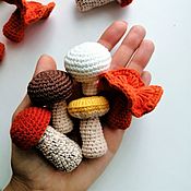 Куклы и игрушки handmade. Livemaster - original item Small Mushrooms Knitted Food Game Set Chanterelle Aspen Boletus. Handmade.