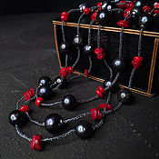 Украшения handmade. Livemaster - original item Long beads with pearls and coral. Handmade.