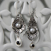 Украшения handmade. Livemaster - original item Boho style silver earrings with pearls and garnets. Handmade.