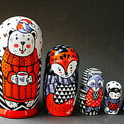 Русский стиль handmade. Livemaster - original item Dolls: Matryoshka 5 places Bear Cub Fox. Handmade.