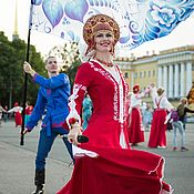 Платье льняное в Русском стиле с вышивкой