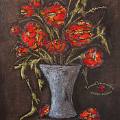 Картины и панно handmade. Livemaster - original item Paintings: bright stylish still LIFE RED FLOWERS IN A BLUE VASE. Handmade.