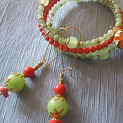 Украшения handmade. Livemaster - original item Set of Bracelet and Earrings Natural stones Coral Onyx. Handmade.