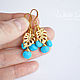 Earrings with turquoise, monstera, gilding. Earrings. Евгения Голубева (White Book). My Livemaster. Фото №4