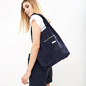 Сумки и аксессуары handmade. Livemaster - original item Bag Suede Leather Bag Blue Bag String Bag Shopper Tank Top bag. Handmade.