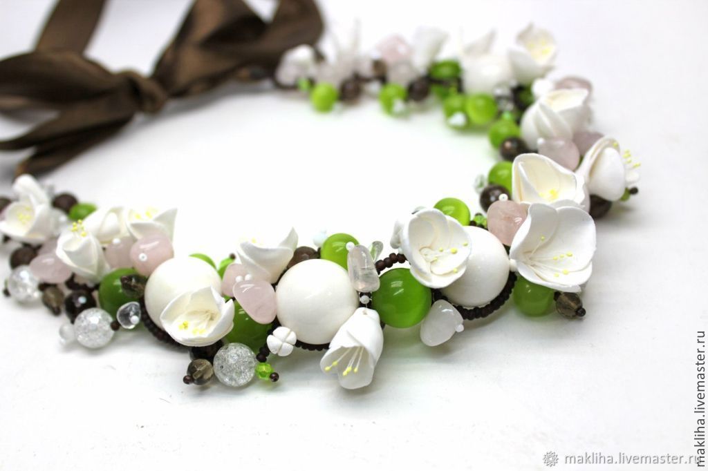 Necklace made of natural stones 'Apple blossoms. White', Necklace, Moscow,  Фото №1