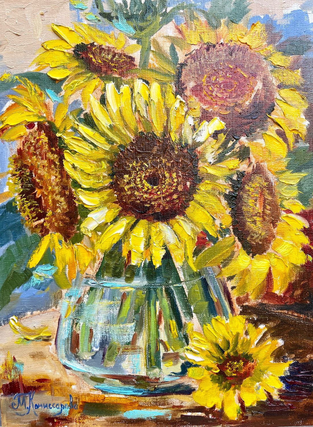 Солнечная Картина маслом Sunflowers купить в интернет-магазине Ярмарка ...