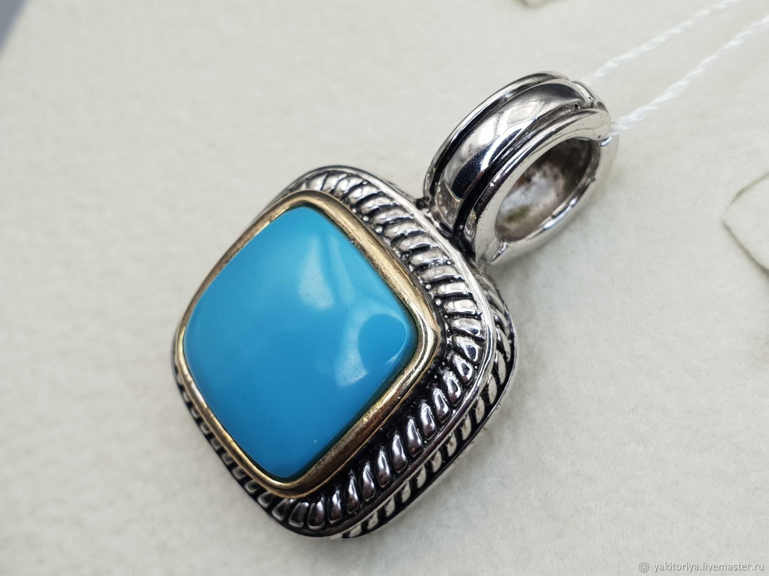 Silver pendant with turquoise 12h12 mm, Pendants, Moscow,  Фото №1