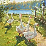 Картины и панно handmade. Livemaster - original item Oil painting. Geese-geese... Summer landscape.. Handmade.
