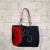 Сумки и аксессуары handmade. Livemaster - original item Bag grey shopper "Red Flower". Handmade.