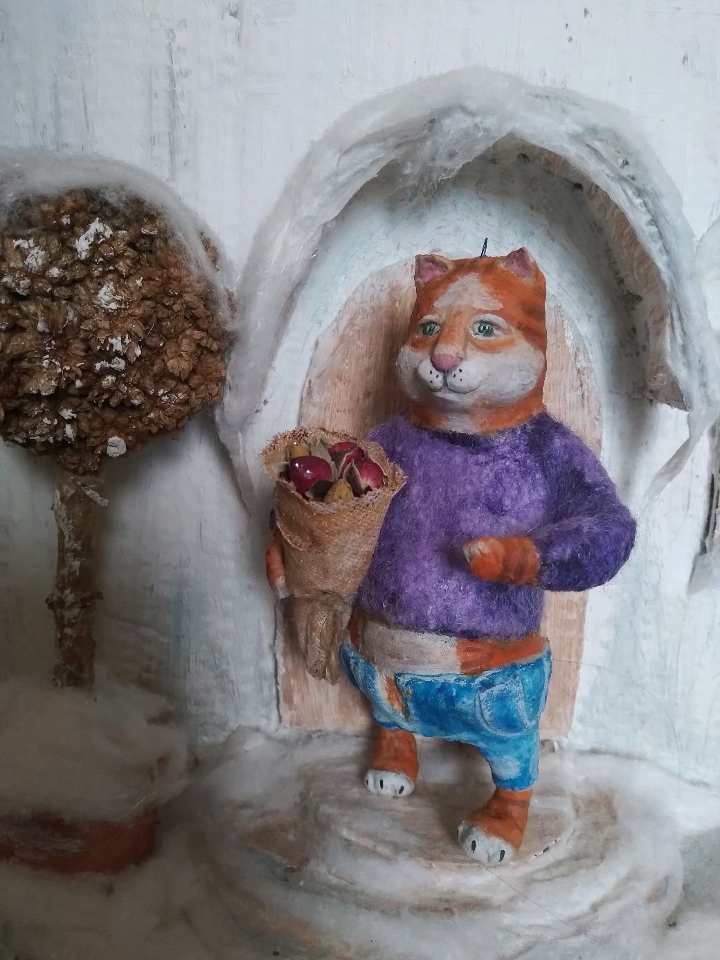 Ватная елочная игрушка Мартовский рыжий кот в интернет-магазине Ярмарка ...