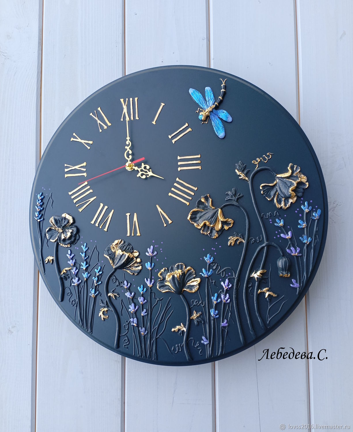 Часы -барельеф"Голубая стрекоза" в интернет-магазине Ярмарка Мастеров ...