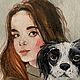 Заказать Girl with a dog, oil painting on canvas, 20h20 cm. Mariya Roeva  Kartiny maslom (MyFoxyArt). Ярмарка Мастеров. . Pictures Фото №3