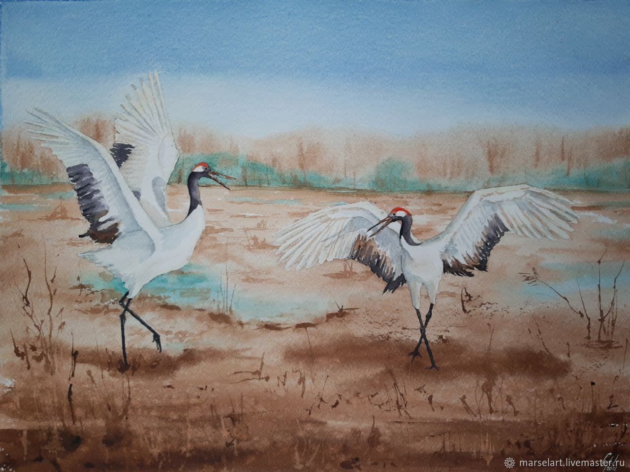  Dance of Japanese cranes watercolor painting, Pictures, Kemerovo,  Фото №1