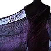 Длинный шелковый шарф палантин темно фиолетово чёрный аксессуар шёлк