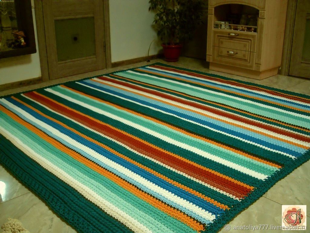 Carpets for home: large carpet palace knitted from a cord bright stripe, Floor mats, Kabardinka,  Фото №1