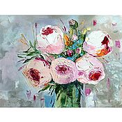Картины и панно handmade. Livemaster - original item Oil Painting Peonies Pink Peonies Volumetric Flower picture bouquet of peonies. Handmade.