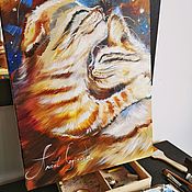Картины и панно handmade. Livemaster - original item Master class draw oil painting, painting with cats. Handmade.
