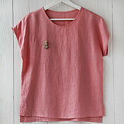 Одежда handmade. Livemaster - original item Salmon basic blouse made of 100% linen. Handmade.