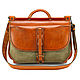 Briefcase made of leather and tarpaulin 'Crocker' (brown with green), Brief case, St. Petersburg,  Фото №1
