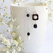Украшения handmade. Livemaster - original item Asymmetrical earrings with black agate and pearls. Handmade.