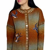 Одежда handmade. Livemaster - original item Cardigan female Swallows, wool sectional, painting, felting. Handmade.