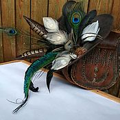 Taupe hair clip brooch feather wild pheasant