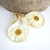 Украшения handmade. Livemaster - original item Earrings with Real Daisies White Yellow Transparent Gilding 16k. Handmade.