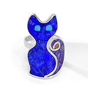 Украшения handmade. Livemaster - original item Lapis Lazuli Kitten RING. Size 16. Ring with lapis lazuli and charoite. Handmade.