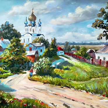 Картины и панно ручной работы. Ярмарка Мастеров - ручная работа Картина Деревенская церковь, летний пейзаж пастелью 30х40 см. Handmade.