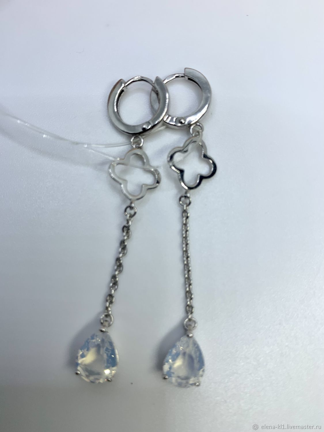 Плавленый кварц цвета лунный молочный серьги серебро 925 3,42 гр в ...