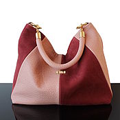 Сумки и аксессуары handmade. Livemaster - original item Classic bag: Hobo leather bag pink and dark red. Handmade.