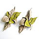 Small green leather brooch light green flower pear beige. Brooches. De-Si-Re. My Livemaster. Фото №4