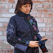 Одежда handmade. Livemaster - original item Sweater graphite, felted with silk floral designs and sequins. Handmade.