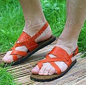 Обувь ручной работы handmade. Livemaster - original item Sandals Men`s genuine leather orange Athens. Handmade.