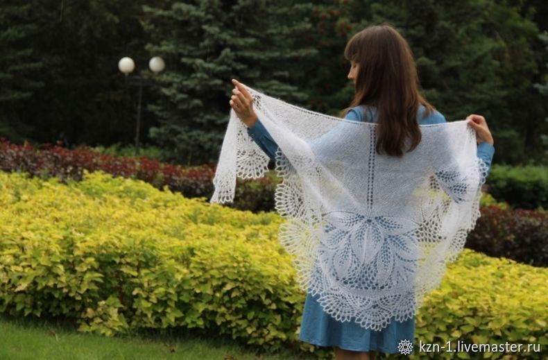 Fishnet knitted shawl White Gentiana, Shawls, Kazan,  Фото №1